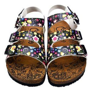 NWT Calceo Black Floral Daisy Sandals